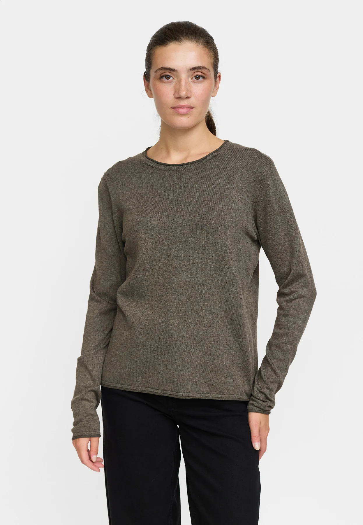 Soft Rebels W26 Marla 0-neck knit roll edge 219-208 canteen melange