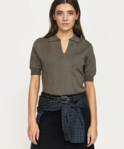 Soft Rebels W26 Parker polo v-neck knit 426-200 canteen melange