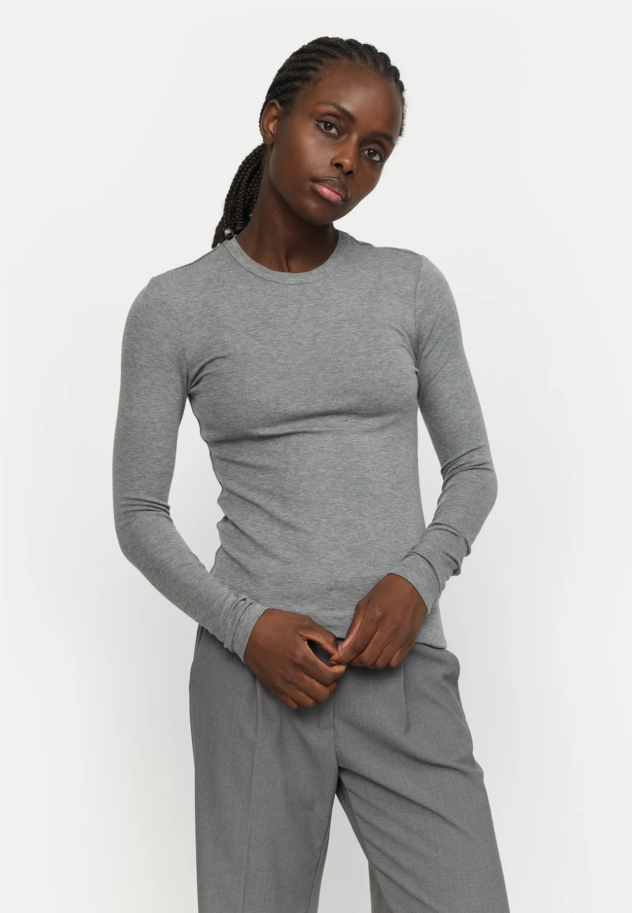 Soft Rebels W26 Roman O-neck 424-300 medium grey melange
