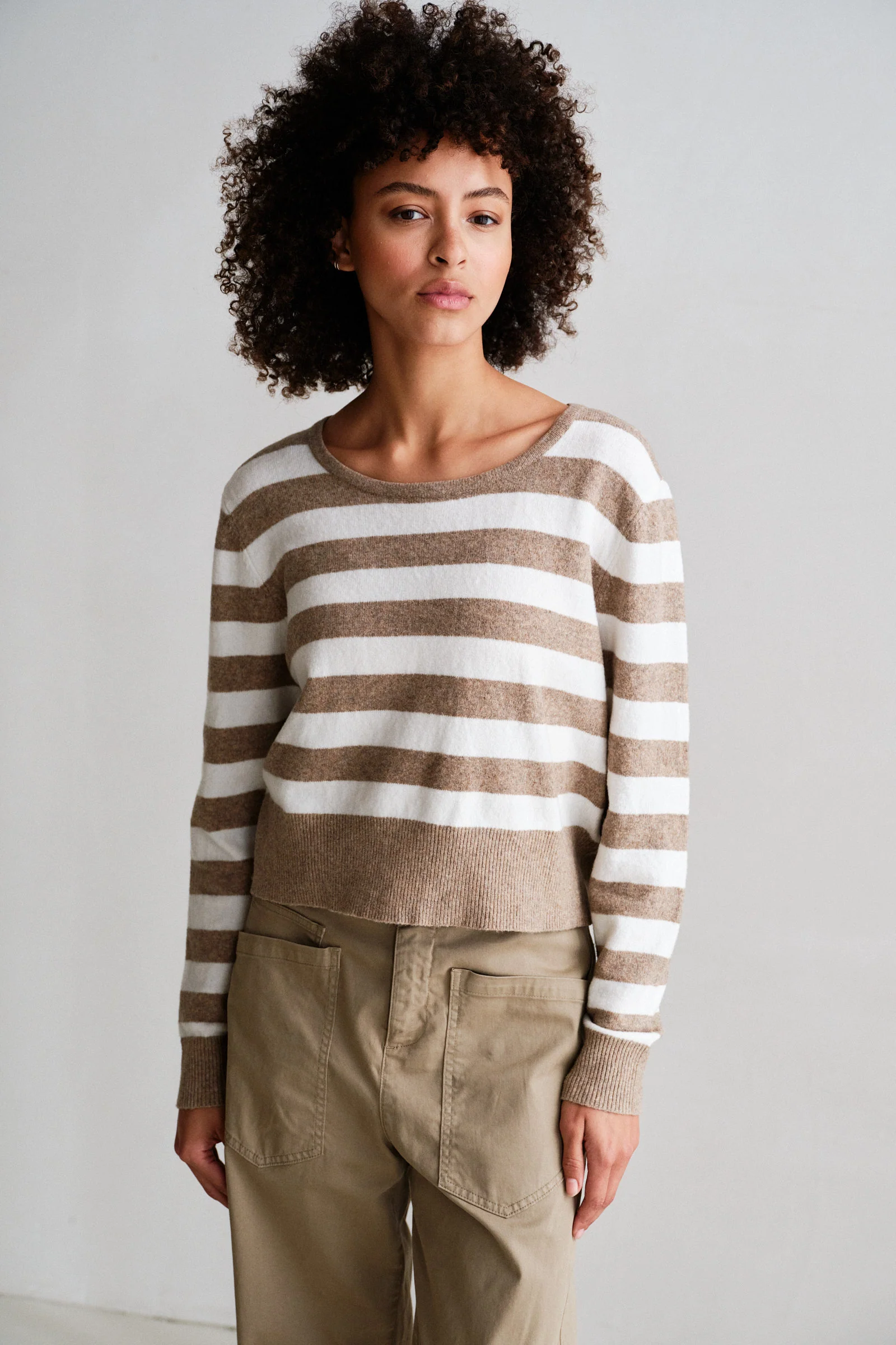 Penn&Ink W26 Main W26C400 jumper stripe brown ecru