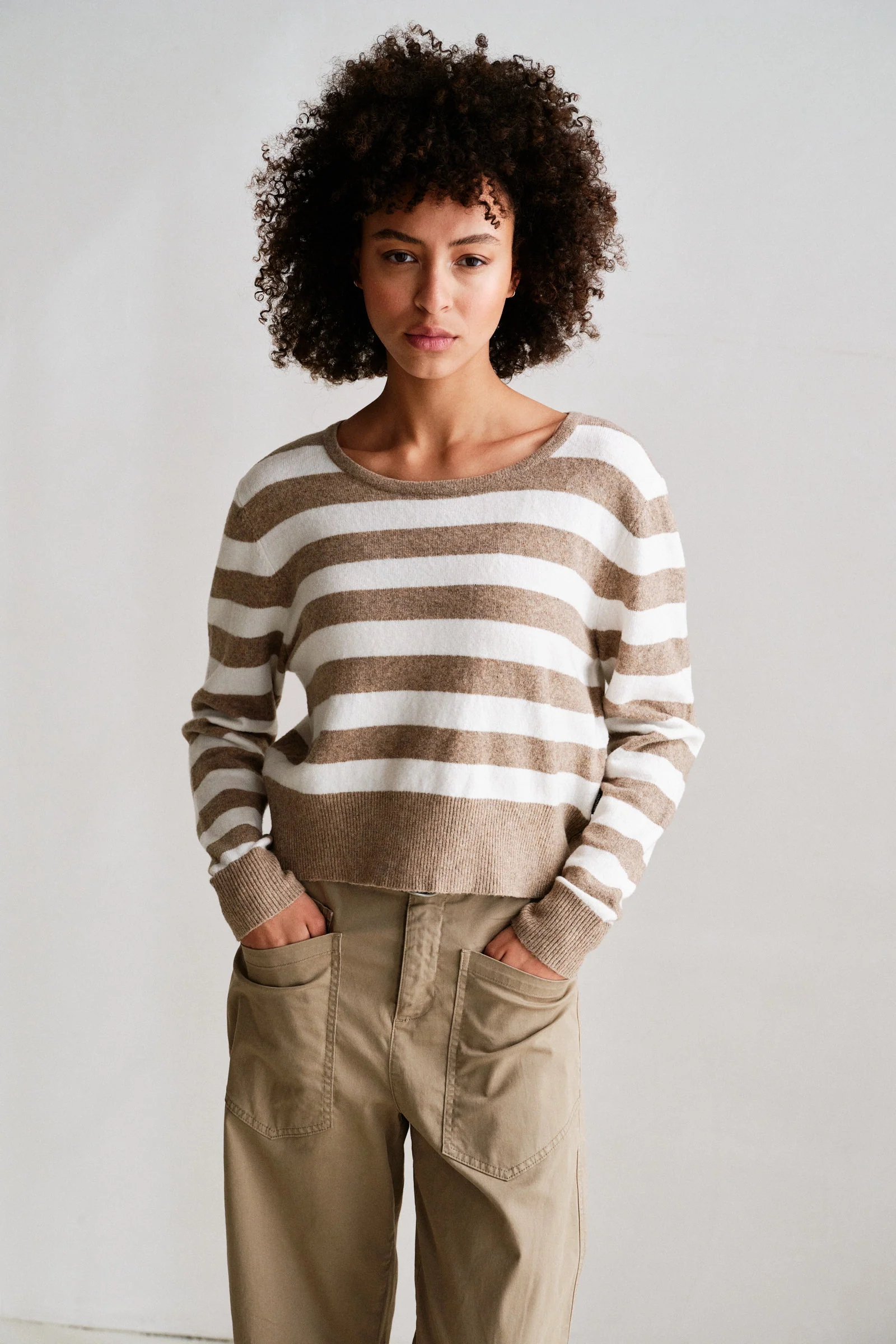 Penn&Ink W26 Main W26C400 jumper stripe brown ecru - Afbeelding 5
