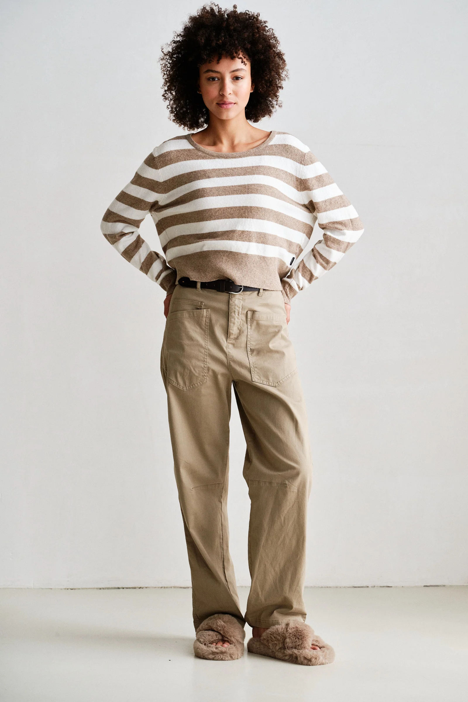 Penn&Ink W26 Main W26C400 jumper stripe brown ecru - Afbeelding 4