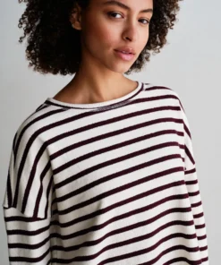 Penn&Ink W26 Main W26T1313 sweater stripe ecru aubergine