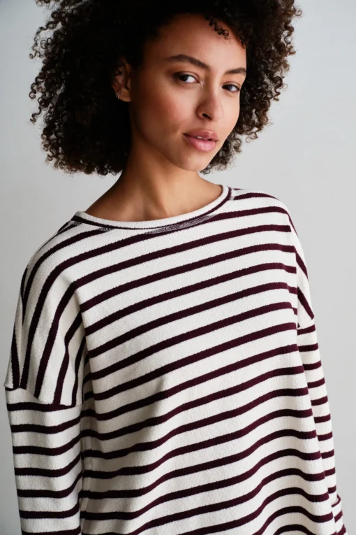 Penn&Ink W26 Main W26T1313 sweater stripe ecru aubergine