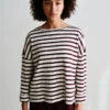 Penn&Ink W26 Main W26T1313 sweater stripe ecru aubergine - Afbeelding 4