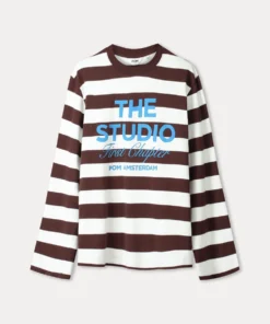 Alternative view of Pom Amsterdam W26 Longsleeve Joy striped brown white sp9714