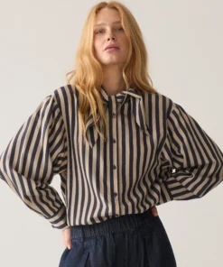 Summum W26 2s3523 Blouse two tone stripe midnight blue