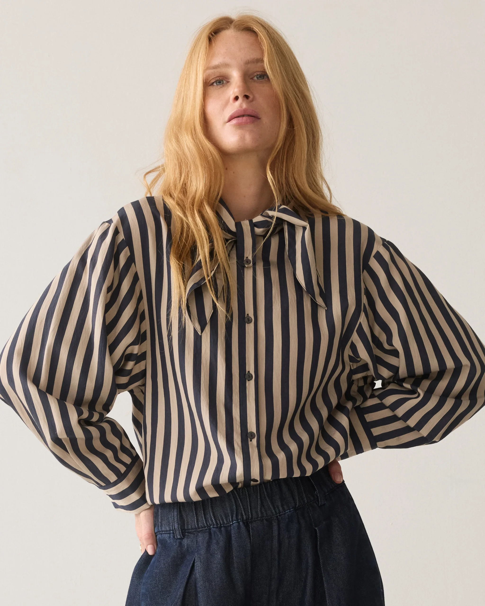 Summum W26 2s3523 Blouse two tone stripe midnight blue