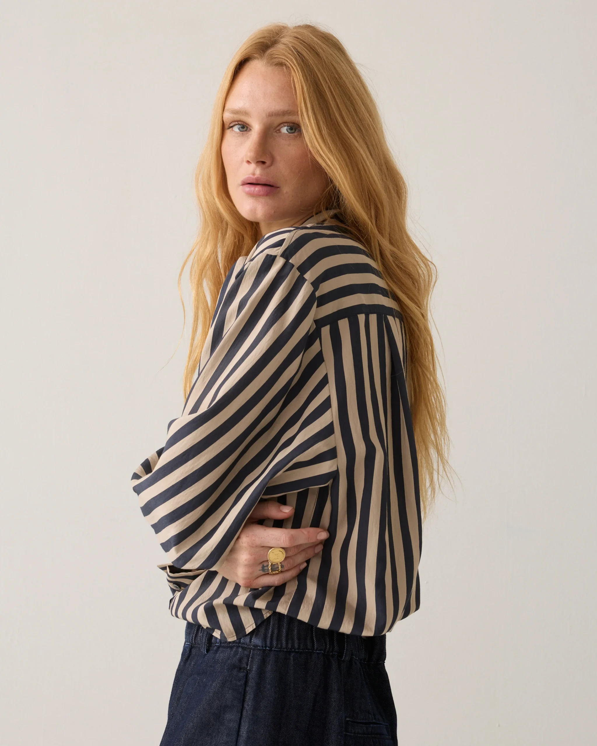 Summum W26 2s3523 Blouse two tone stripe midnight blue - Afbeelding 4