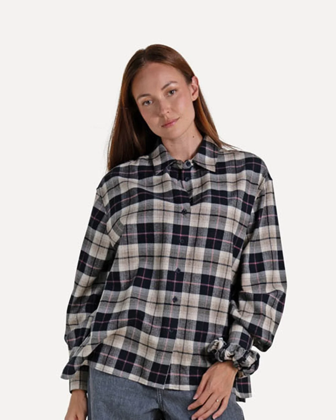 Another-Label W26 claudine check shirt black sandshell check