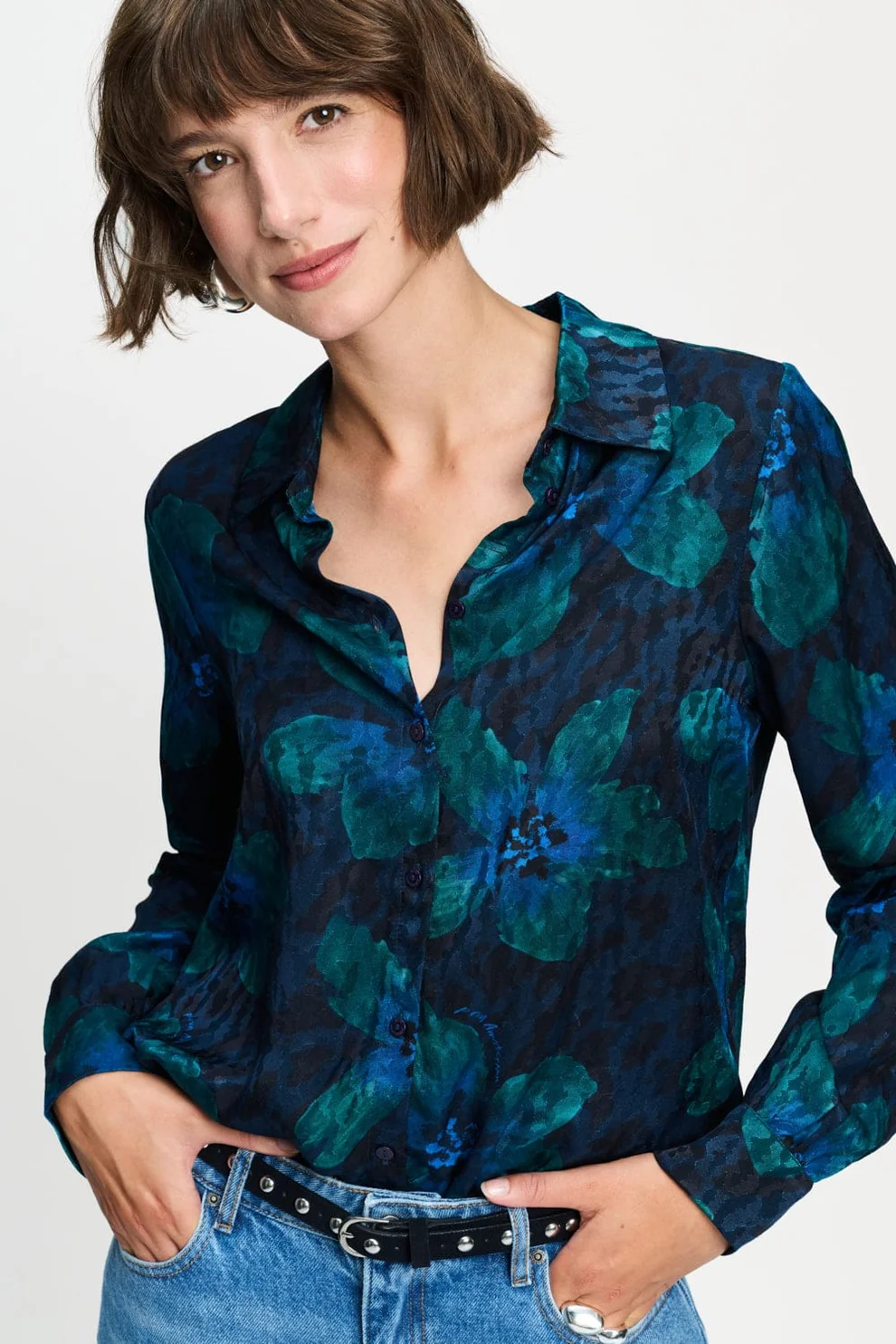 Pom Amsterdam W26 SP9794 Blouse Mila bloom teal green